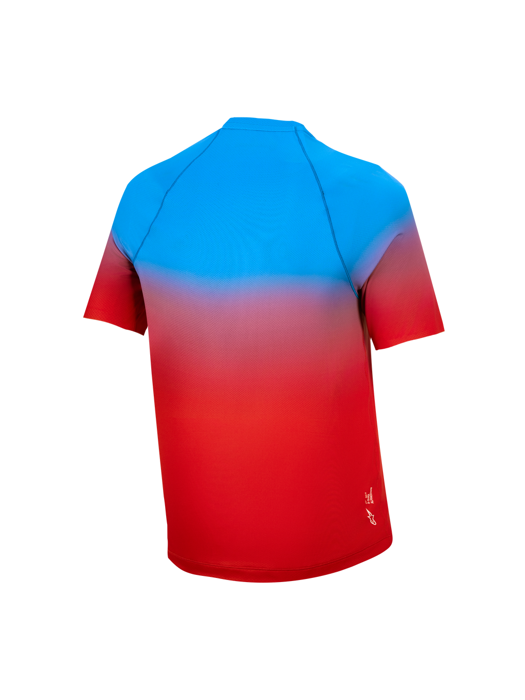 Młodzieżowa koszulka MTB A-Dura Astars 2.0 z krótkim rękawem, gradient niebiesko-czerwony, widok z tyłu.