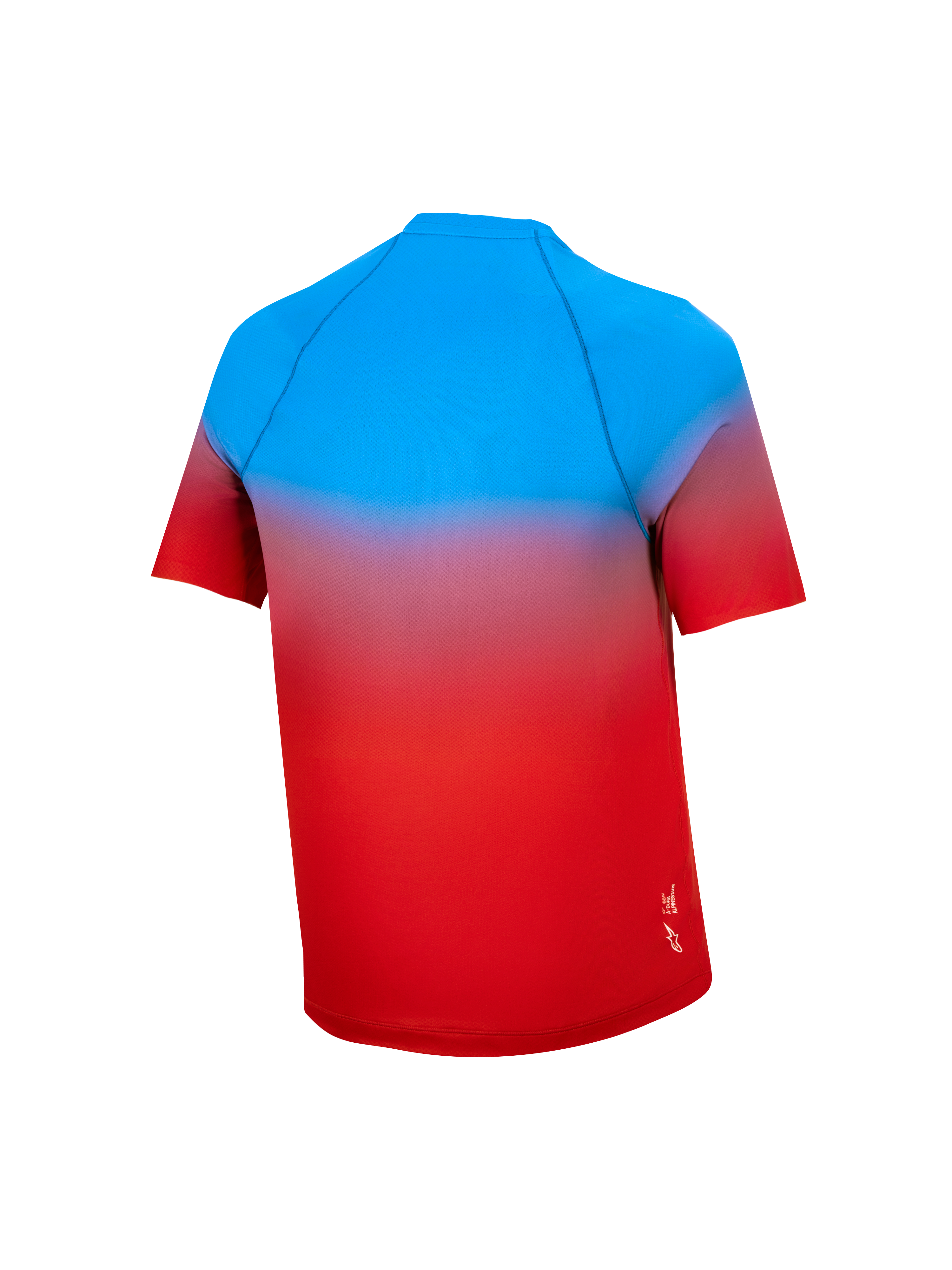 Młodzieżowa koszulka MTB A-Dura Astars 2.0 z krótkim rękawem, gradient niebiesko-czerwony, widok z tyłu.