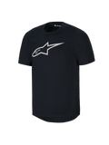 Alpinestars Youth A-Dura Short Sleeve Jersey, czarna młodzieżowa koszulka MTB z krótkim rękawem, duże białe logo Astars na klatce piersiowej, okrągły dekolt, codzienna odzież techniczna do kolarstwa górskiego