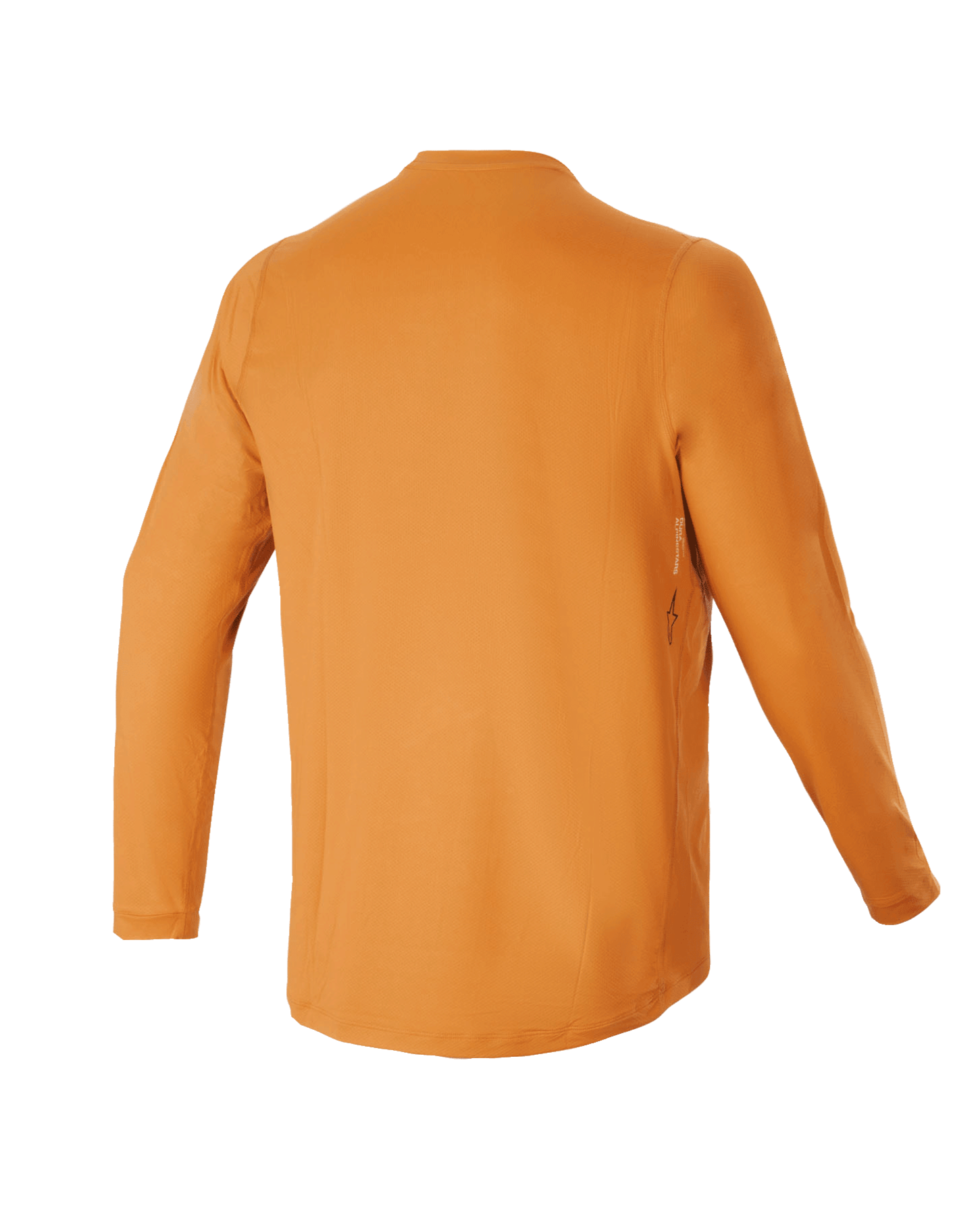 Alpinestars Youth A-Dura Rocker Long Sleeve Jersey, ciemnozłota młodzieżowa koszulka rowerowa, widok z tyłu prezentujący przedłużony tył, techniczny materiał odprowadzający wilgoć do kolarstwa górskiego