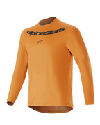 Alpinestars Youth A-Dura Rocker Long Sleeve Jersey, młodzieżowa koszulka rowerowa z długim rękawem w kolorze ciemnego złota, czarny napis i logo na piersi, okrągły dekolt, przedłużony tył, lekka odzież MTB