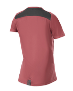 Alpinestars Stella A-Dura Dri Switch Jersey, damska koszulka rowerowa MTB z krótkim rękawem, bordowa, widok z tyłu z czarnym panelem z siatki dla wentylacji i przedłużonym tyłem