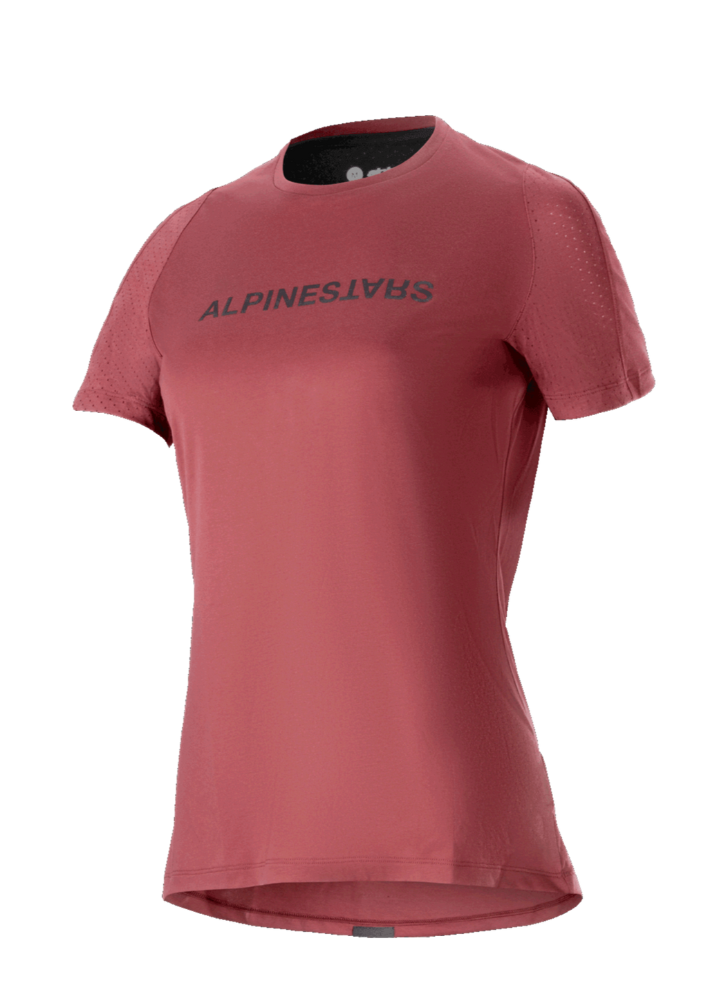 Alpinestars Stella A-Dura Dri Switch Jersey, damska koszulka MTB z krótkim rękawem, bordowa z czarnym logo, perforowane rękawy z siateczki dla oddychalności, profesjonalna odzież rowerowa