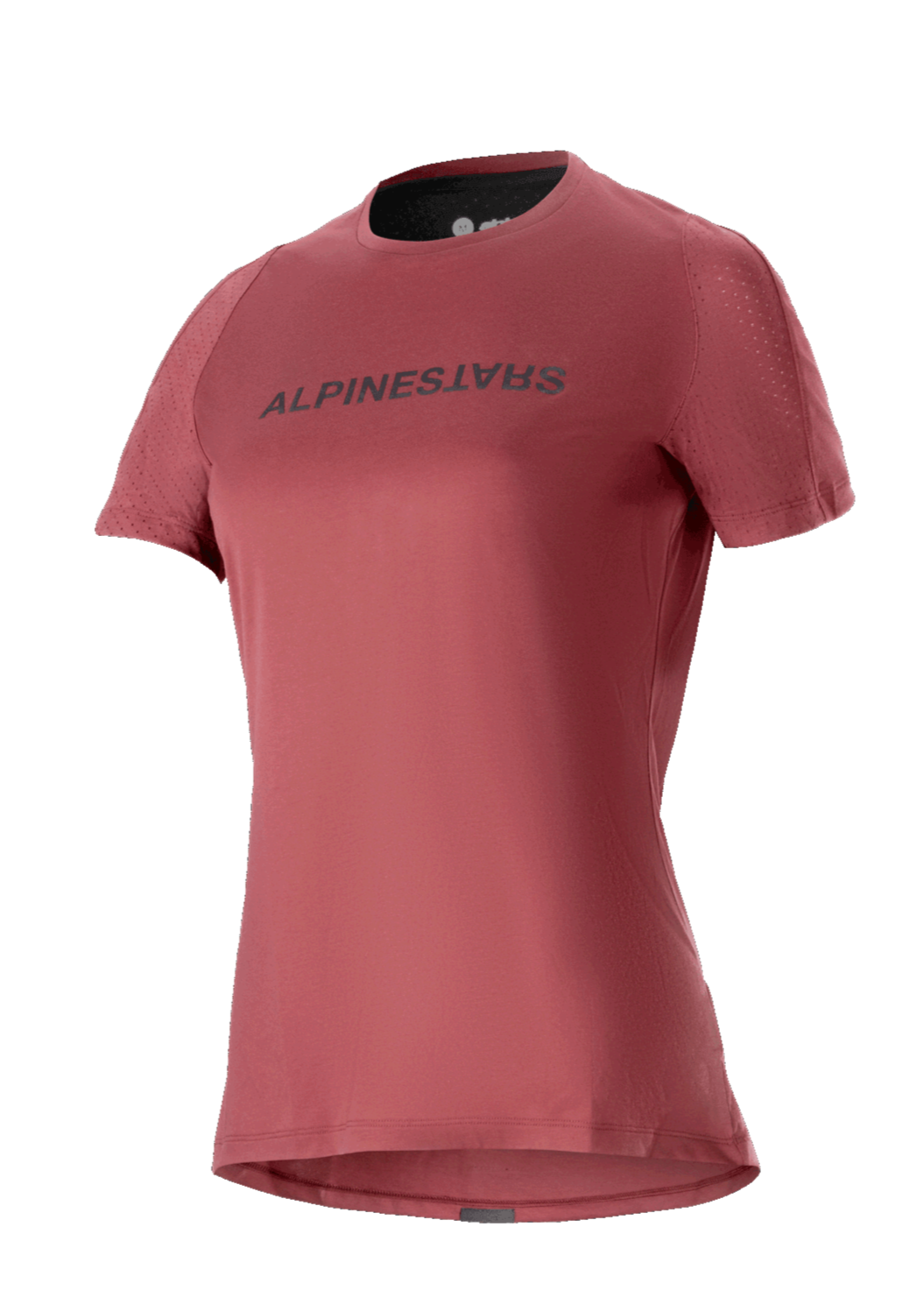 Alpinestars Stella A-Dura Dri Switch Jersey, damska koszulka MTB z krótkim rękawem, bordowa z czarnym logo, perforowane rękawy z siateczki dla oddychalności, profesjonalna odzież rowerowa