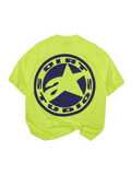 Koszulka Alpinestars Limited Edition Dirt Studios® Tech Series, bawełniana, fluo żółta z dużym granatowym logo na plecach.