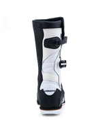 Alpinestars Tech-T Boots, Black and White trials motorcycle boots with leather construction and accordion stretch zones.