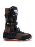 Buty Alpinestars Tech-T, brązowo-czarne skórzane buty trialowe z potrójnym zapięciem i gumową podeszwą