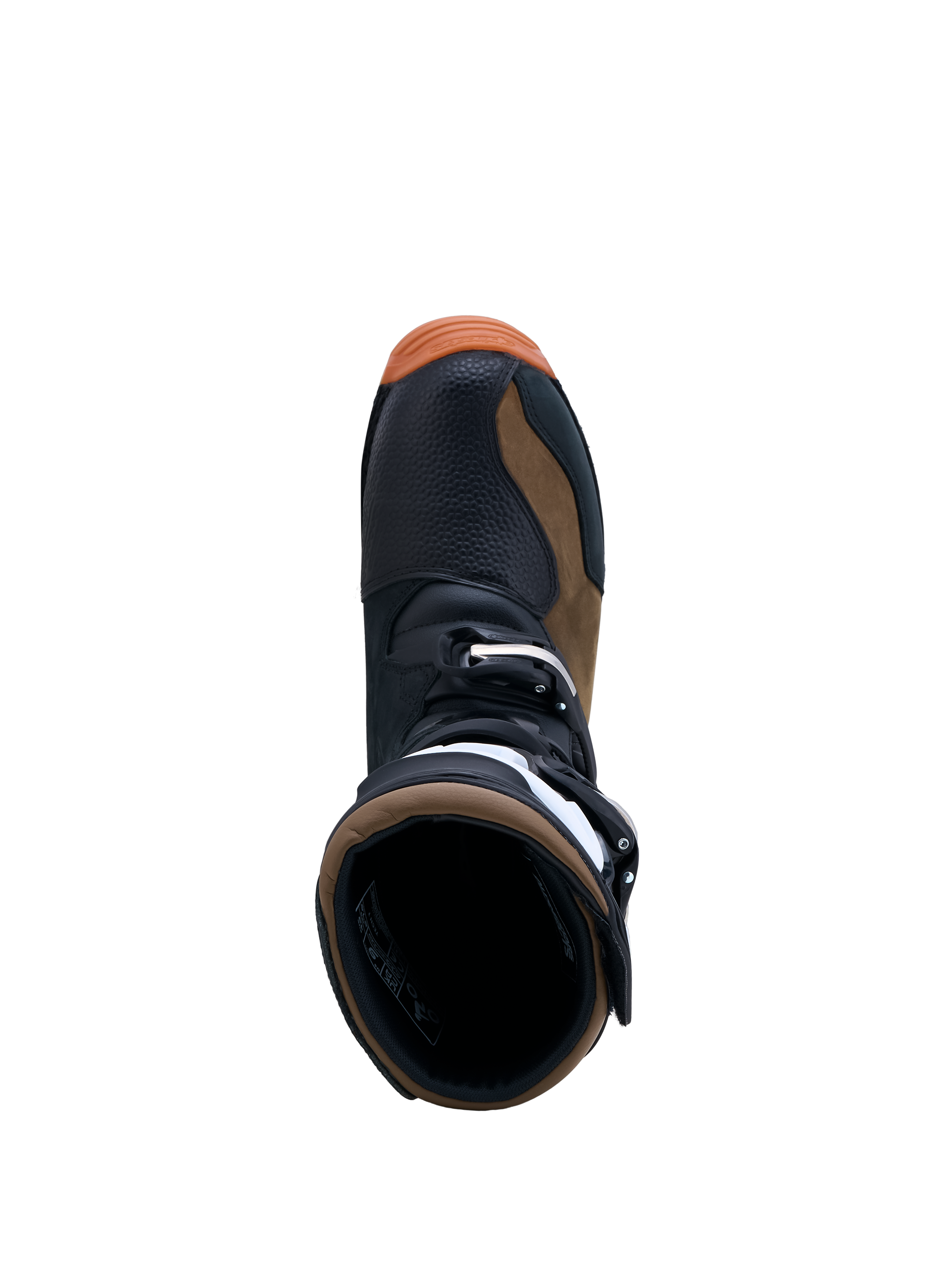 Alpinestars Tech-T Boots, men's trials motorcycle boots in black and brown leather with a buckle closure.