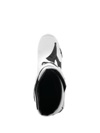 Buty Alpinestars Tech 10, buty motocrossowe, biało-czarne, widok z góry na wnętrze buta, podkreślający wyściełany otwór i wkładkę, profesjonalne obuwie wyścigowe off-road