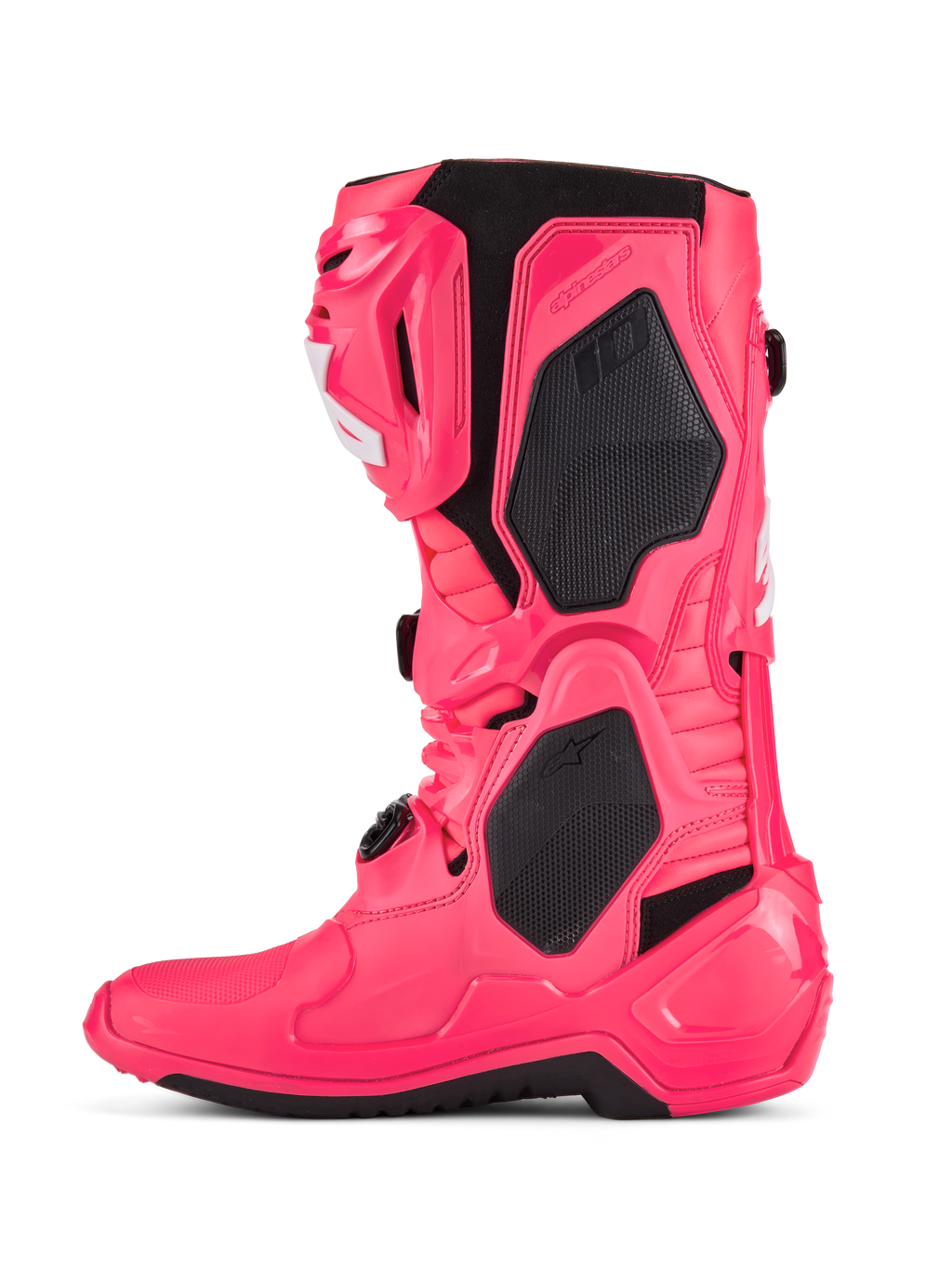 Buty Alpinestars Tech 10, buty motocrossowe, różowe (Diva Pink) i białe, czarne panele ochronne TPU, przegubowa rama flex, wytrzymała konstrukcja off-road