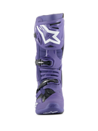 Alpinestars Tech 10 Boots, buty motocrossowe, fioletowo-czarne (Ultraviolet), widok z przodu, białe logo Alpinestars na goleni, potrójny system klamer, wytrzymała skorupa TPU do wyścigów terenowych