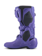 Buty Alpinestars Tech 10, buty motocrossowe, Ultraviolet Black, widok z boku, intensywnie fioletowa skorupa TPU z czarnymi i białymi akcentami, zaawansowany system klamer, wzmocnione panele ochronne