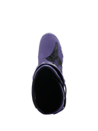Buty Alpinestars Tech 10, buty motocrossowe, Ultraviolet Black, widok z góry na wnętrze buta, konstrukcja z fioletowej mikrofibry i czarnego TPU z białym logo, profesjonalne obuwie do wyścigów terenowych