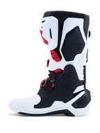 Buty Alpinestars Tech-10, profesjonalne buty motocrossowe, białe i czarne z czerwonymi akcentami, zaawansowana ochrona TPU, certyfikowane CE
