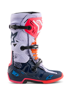 Alpinestars Limited Edition Tech 10 Records Boots, buty motocrossowe, wielokolorowe z jasnofioletową górą i granatową dolną skorupą, różowe i pomarańczowe akcenty, system trzech klamer, zaawansowane obuwie ochronne do jazdy terenowej