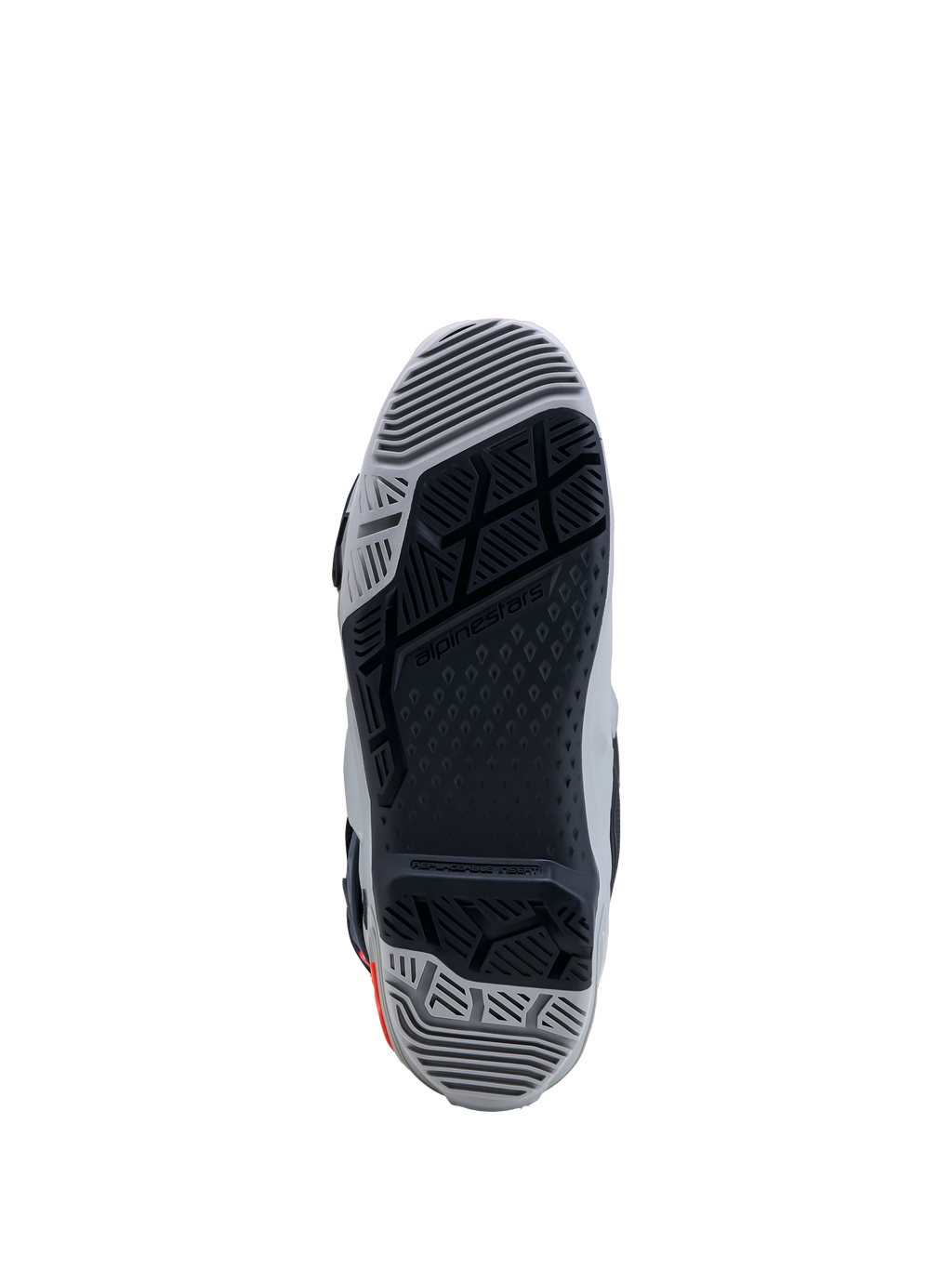 Alpinestars Tech-10 Enduro, buty off-road, szaro-czarna podeszwa o podwójnej mieszance z wymiennym wkładem.