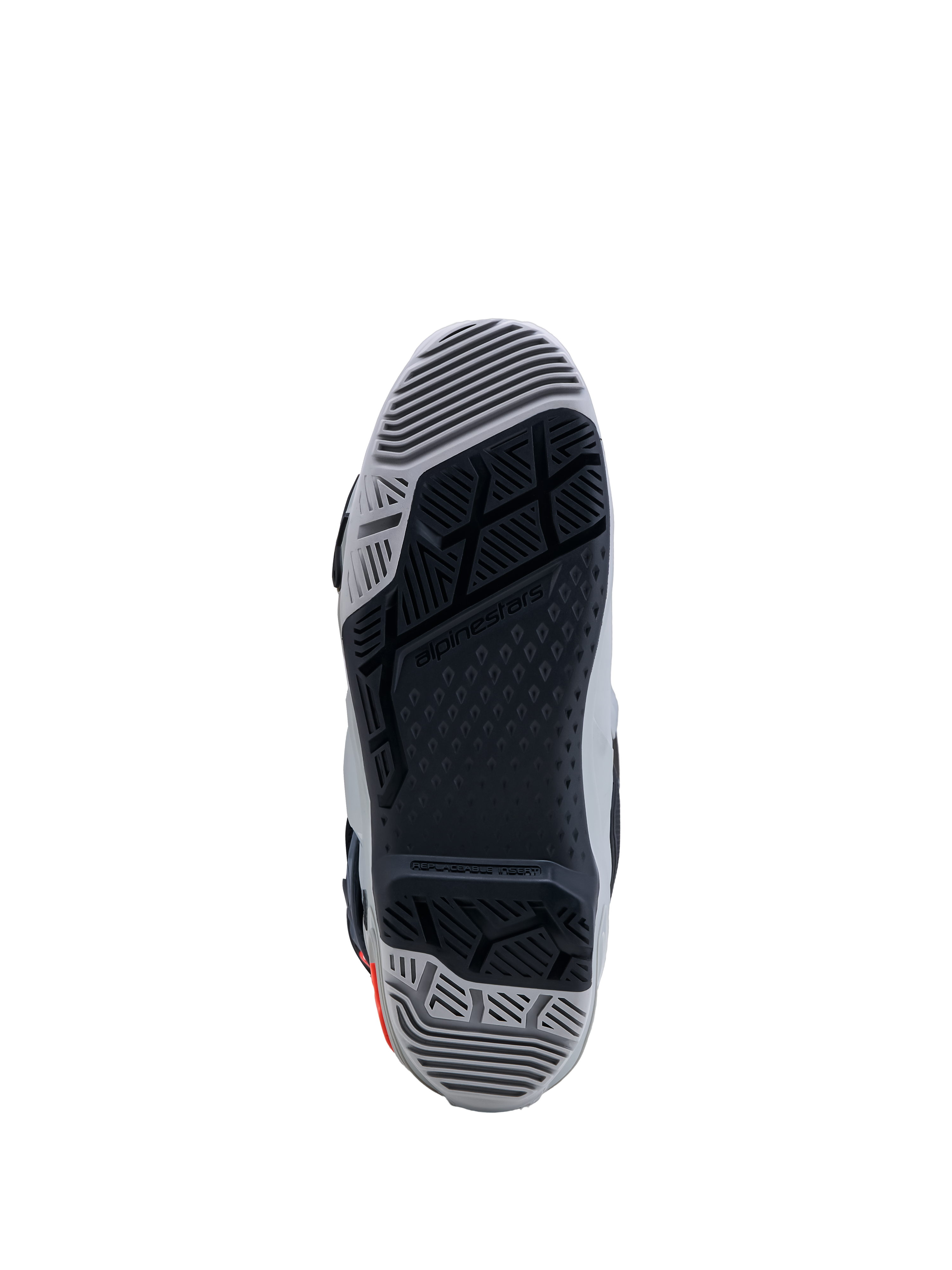 Alpinestars Tech-10 Enduro, buty off-road, szaro-czarna podeszwa o podwójnej mieszance z wymiennym wkładem.
