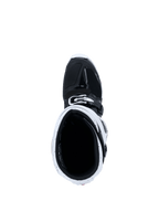 Alpinestars 2026 Tech 7 Enduro Boots, buty motocrossowe, czarno-białe, widok z góry do wnętrza cholewki pokazujący biały mankiet i czarne wnętrze, specjalistyczny sprzęt do jazdy off-road i enduro