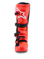 Alpinestars Tech 7 Enduro Boots, Fluorescent Red and Black Motocross Boots with CE Certified TPU protection, frontal view.