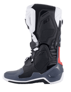 Buty Alpinestars Tech 10 Supervented, buty motocrossowe, czarne, białe, szare i czerwone, widok z boku, z wentylowanymi panelami TPU, konstrukcją z perforowanej mikrofibry i wysokowydajną podeszwą do jazdy terenowej