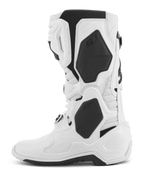 Alpinestars Tech 10 Supervented Boots, Motocross Boots, White, side profile view, featuring black TPU panels and perforated microfiber construction, ventilated shin plate for high airflow, professional off-road racing footwear