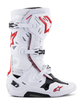 Alpinestars Tech 10 Supervented Boots, Motocross Off-Road Racing Boots, White Red Black, Multiple Buckle Closure System, Perforated Ventilation Panels, Red Star Logo, DHCP Technology, Reinforced Protection Paneling, Rugged Off-Road Sole