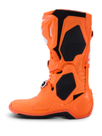 Alpinestars Tech 10 Supervented Boots, buty motocrossowe, pomarańczowe fluo i czarne, widok z boku, wentylowana skorupa TPU, panele z siatki zapewniające przepływ powietrza, regulowany system klamer, profesjonalny sprzęt do jazdy terenowej