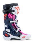 Alpinestars Tech-10 Supervented, buty motocyklowe do motocrossu, granatowe, białe i fuksjowe, wentylacja i ochrona TPU.