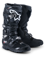 Alpinestars 2026 Tech 7 Enduro Drystar® Boots, professional motocross and enduro boots, Black, featuring a four-buckle closure system, white Astar logo on the shin, rugged TPU protection panels, and a specialized sole for off-road grip.
