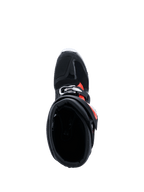 Alpinestars 2026 Tech 7 Enduro Drystar® Boots, Black Red Fluo White, top-down view looking into the boot collar, showcasing the wide entry aperture and interior padding, protective enduro footwear for off-road riding