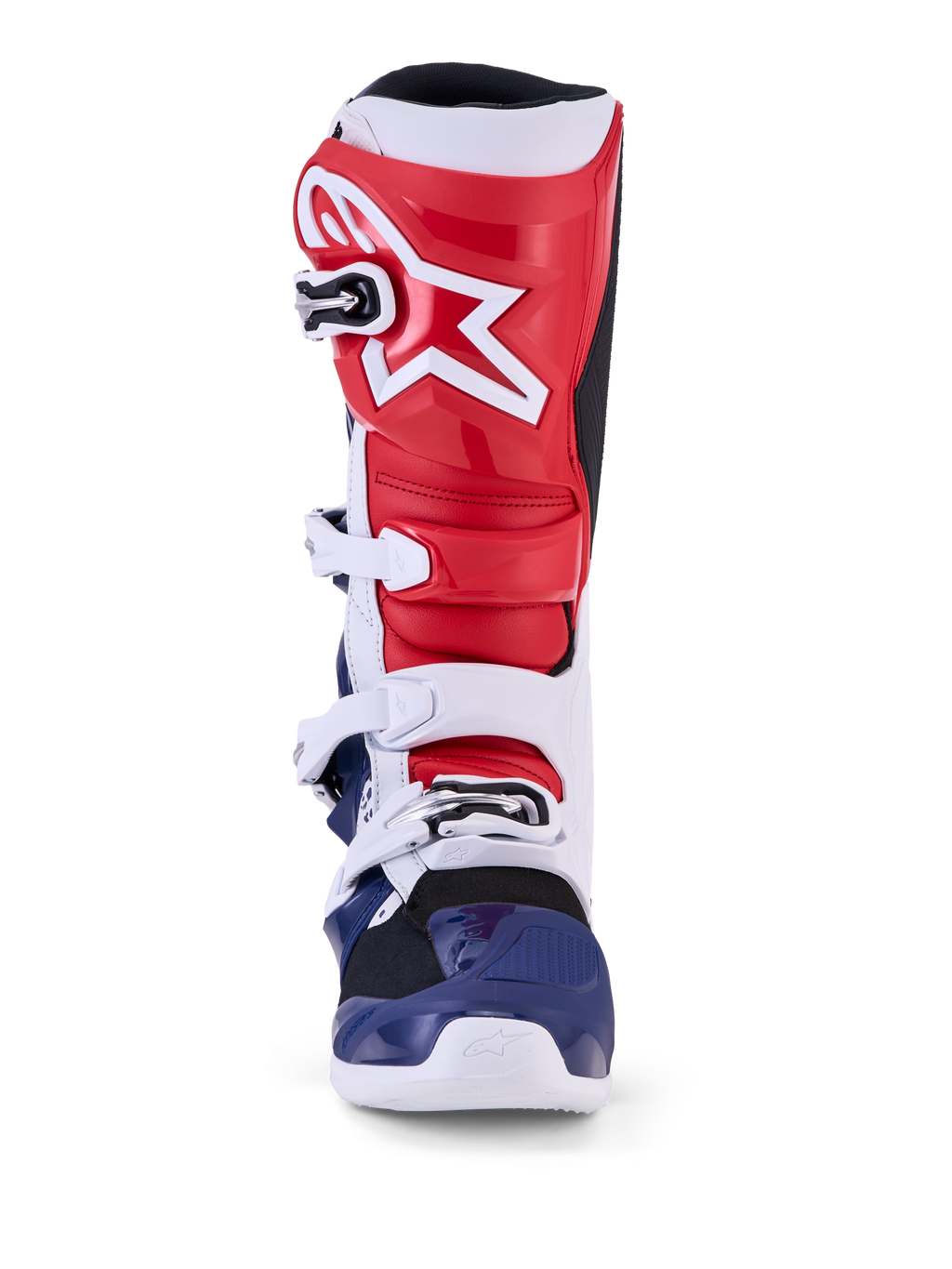Alpinestars Tech 7, męskie buty motocrossowe Unity, czerwone, białe i niebieskie, z ochronną konstrukcją TPU.