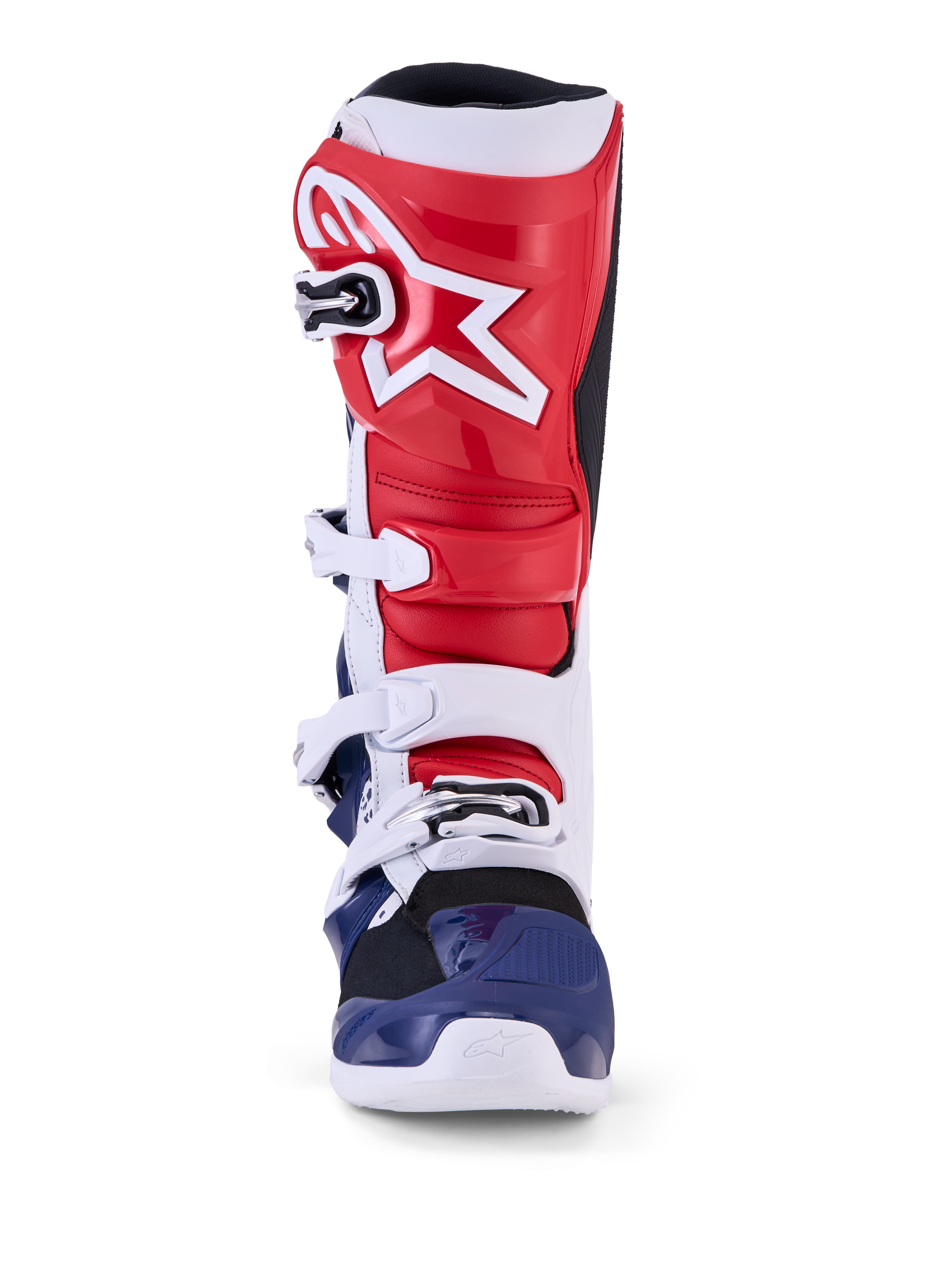 Alpinestars Tech 7, męskie buty motocrossowe Unity, czerwone, białe i niebieskie, z ochronną konstrukcją TPU.