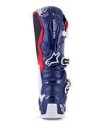 Alpinestars Tech 7 Unity Limited Edition, męskie buty motocrossowe, czerwone, białe i niebieskie, widok z tyłu, ochrona TPU
