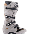 Alpinestars Tech 7 Enduro Drystar Boots, waterproof enduro motorcycle boots, Gray Sand and black with gold accents, four-buckle closure system, TPU protection plates, rugged sole for off-road grip