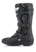 Alpinestars Tech 3 Boots, Black Motocross Boots, side profile view featuring triple buckle closure system, TPU protective panels, and durable microfiber upper for off-road performance