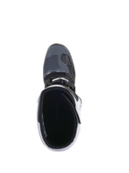 Alpinestars Tech 5 Boots, Motocross Boots, Black Dark Gray and White, top-down view looking into the boot opening, showing the cushioned interior and textured toe box, professional protective footwear for off-road racing