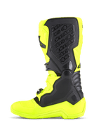 Buty Alpinestars Tech 5, buty motocrossowe, żółte fluo i czarne, widok z boku na wytrzymały szkielet z mikrofibry, panele ochronne TPU oraz przyśrodkowy biomechaniczny system obrotowy do jazdy terenowej.
