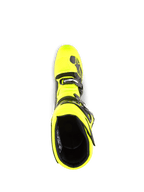 Alpinestars Tech 5 Boots, buty motocrossowe, żółty fluo i czarny, widok z góry na otwór buta, czarna wyściółka wewnętrzna, system klamer i akcenty z logo marki, zaprojektowane do jazdy terenowej