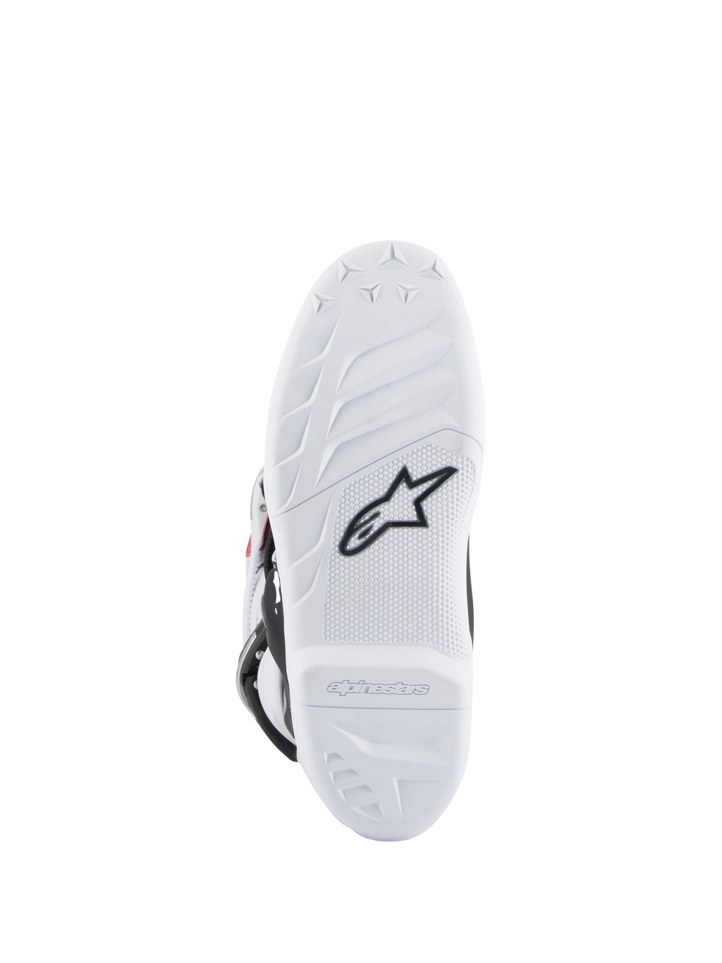 Alpinestars Youth Tech 7S Boots, buty motocrossowe, biała podeszwa z czarnym logo Astars, teksturowany wzór przyczepności, wytrzymały materiał kompozytowy dla osiągów off-road