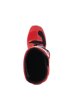 Alpinestars Youth Tech 7S Boots, Motocross Boots, Red, top-down view showing the interior lining and opening, red outer shell with black and white accents, designed for junior off-road riders