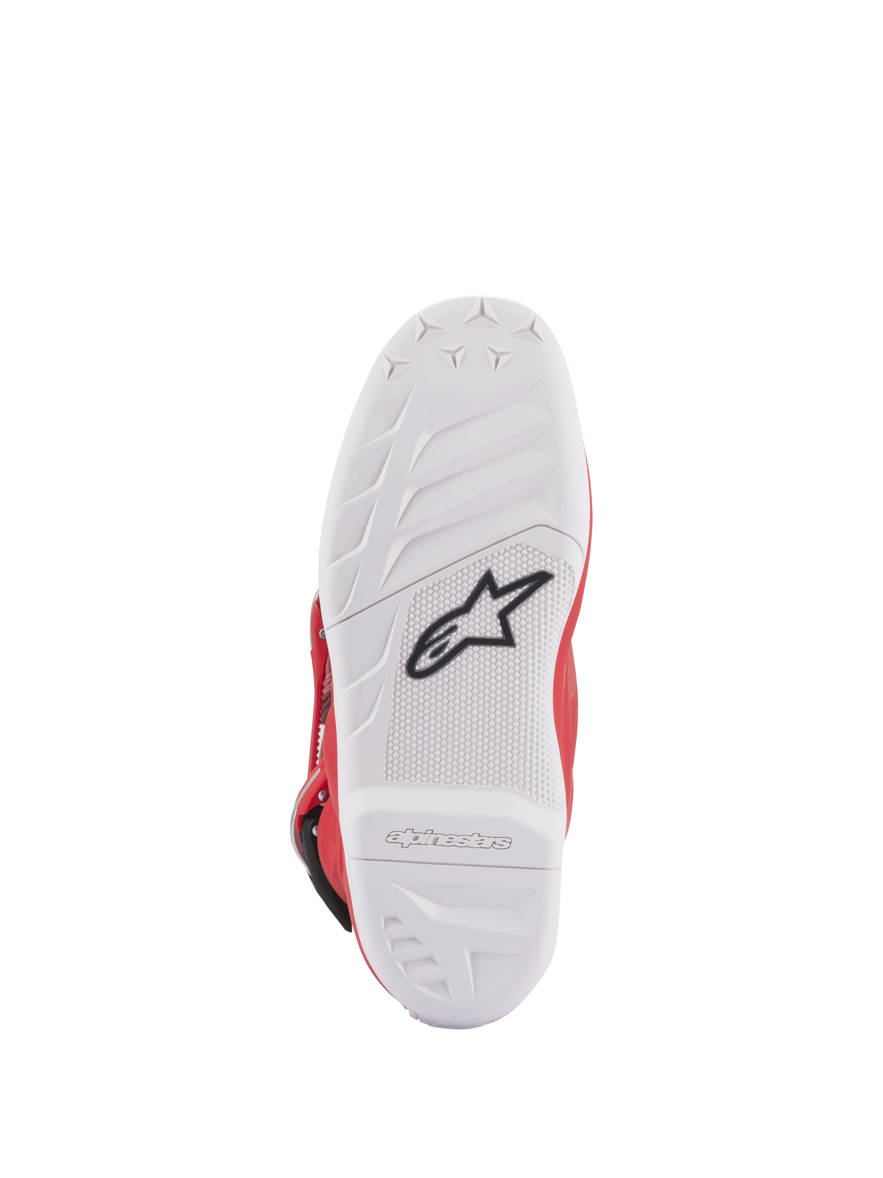 Alpinestars Youth Tech 7S Boots, Sole View, White compound sole with black star logo, high-grip rubber patterning for superior durability and feel, embossed Alpinestars branding on heel