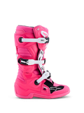 Alpinestars Tech 7S Młodzieżowe, buty motocrossowe, różowy fluo i czarny, białe klamry, wytrzymała ochrona TPU