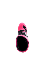Alpinestars Youth Tech 7S Boots, pink fluo and black junior motocross boots, top-down view of interior and TPU protection.