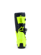 Alpinestars Youth Tech 7S Motocross Boots, rear view in Yellow Fluo and Black with protective TPU panels and Astar logo.