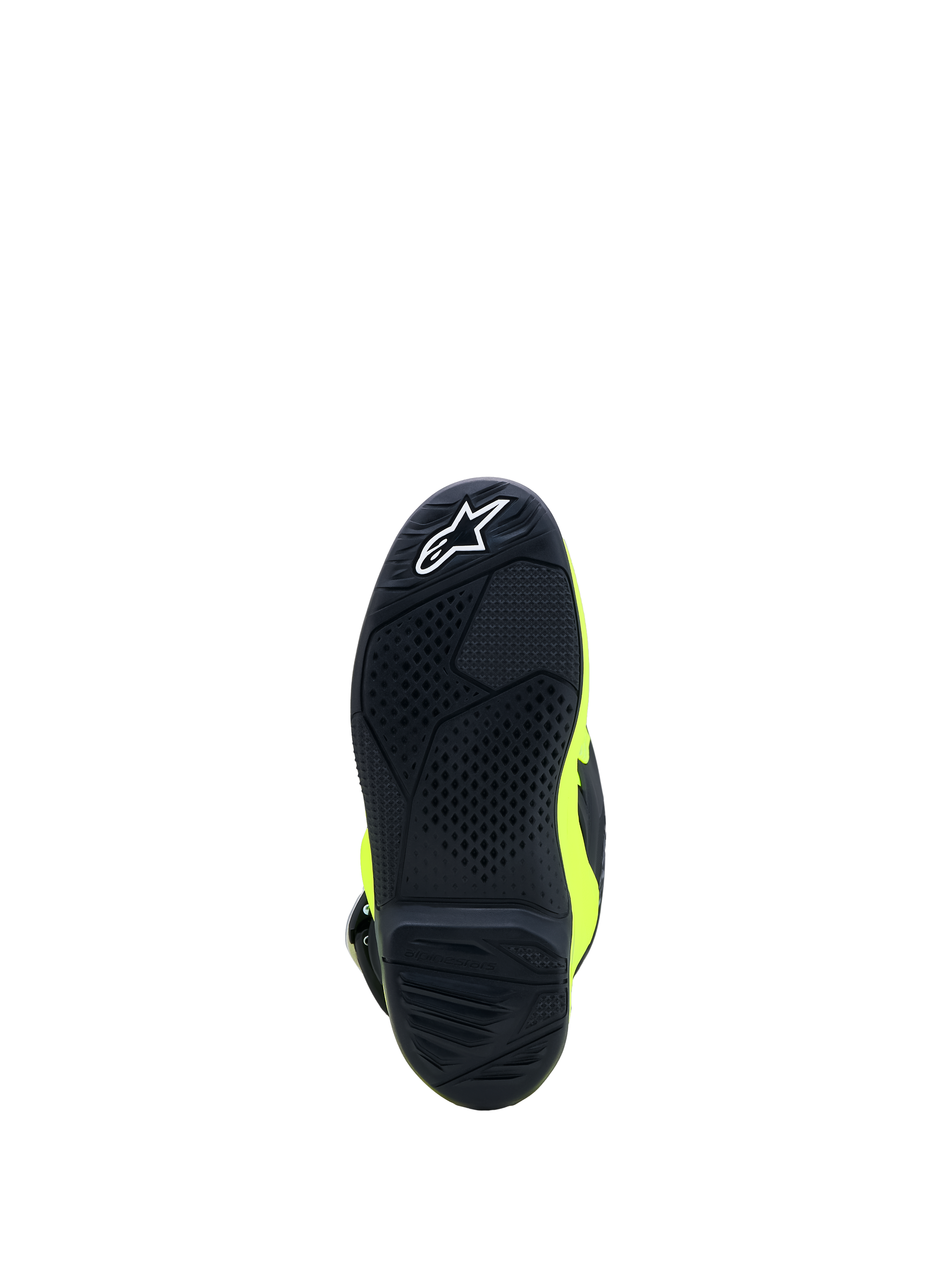 Alpinestars Youth Tech 7S Boots, Yellow Fluo and Black, featuring a high-grip rubber sole for motocross performance.