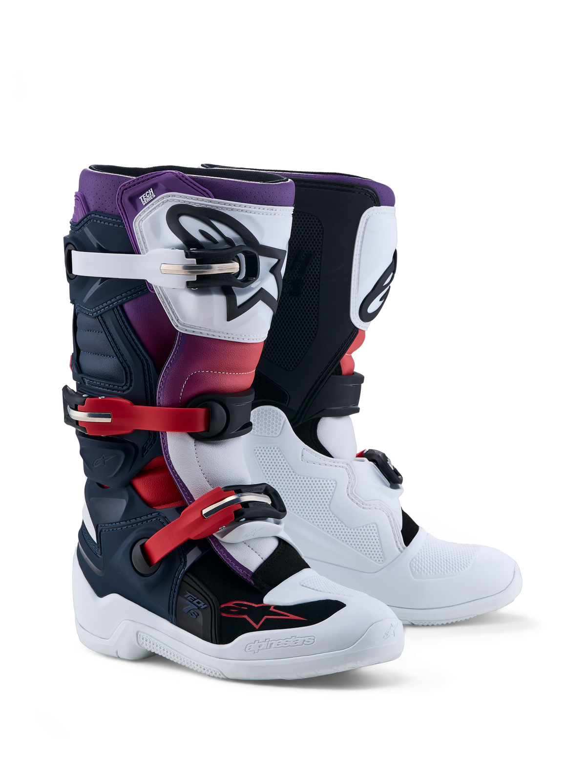 Alpinestars Tech 7S Młodzieżowe, buty motocrossowe, ciemnoniebieskie, białe i czarne, ochrona TPU, certyfikat CE