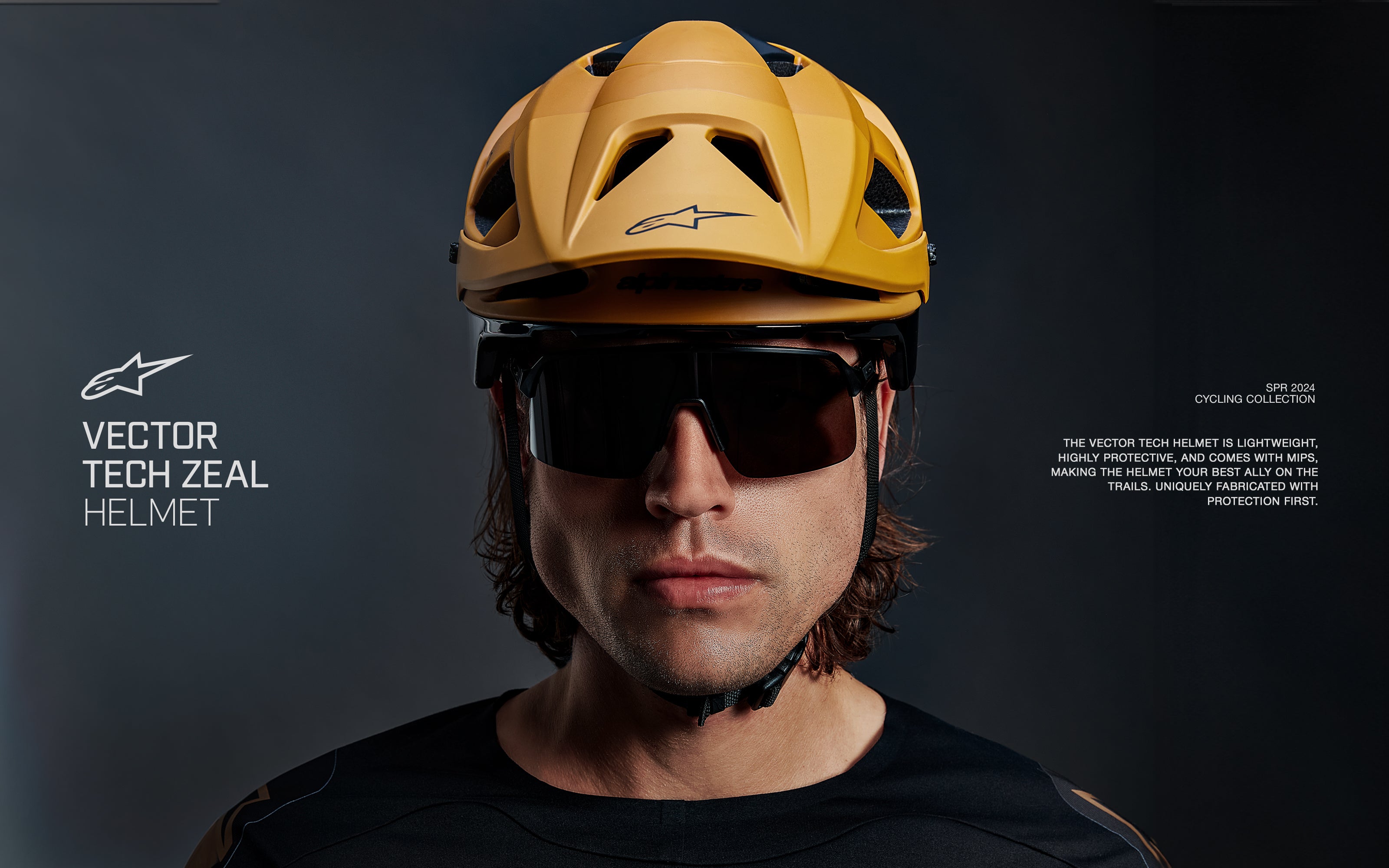 Alpinestars Vector Tech Zeal Helmet, MTB trail helmet in matte dark gold and black, featuring Mips protection and 19 vents.