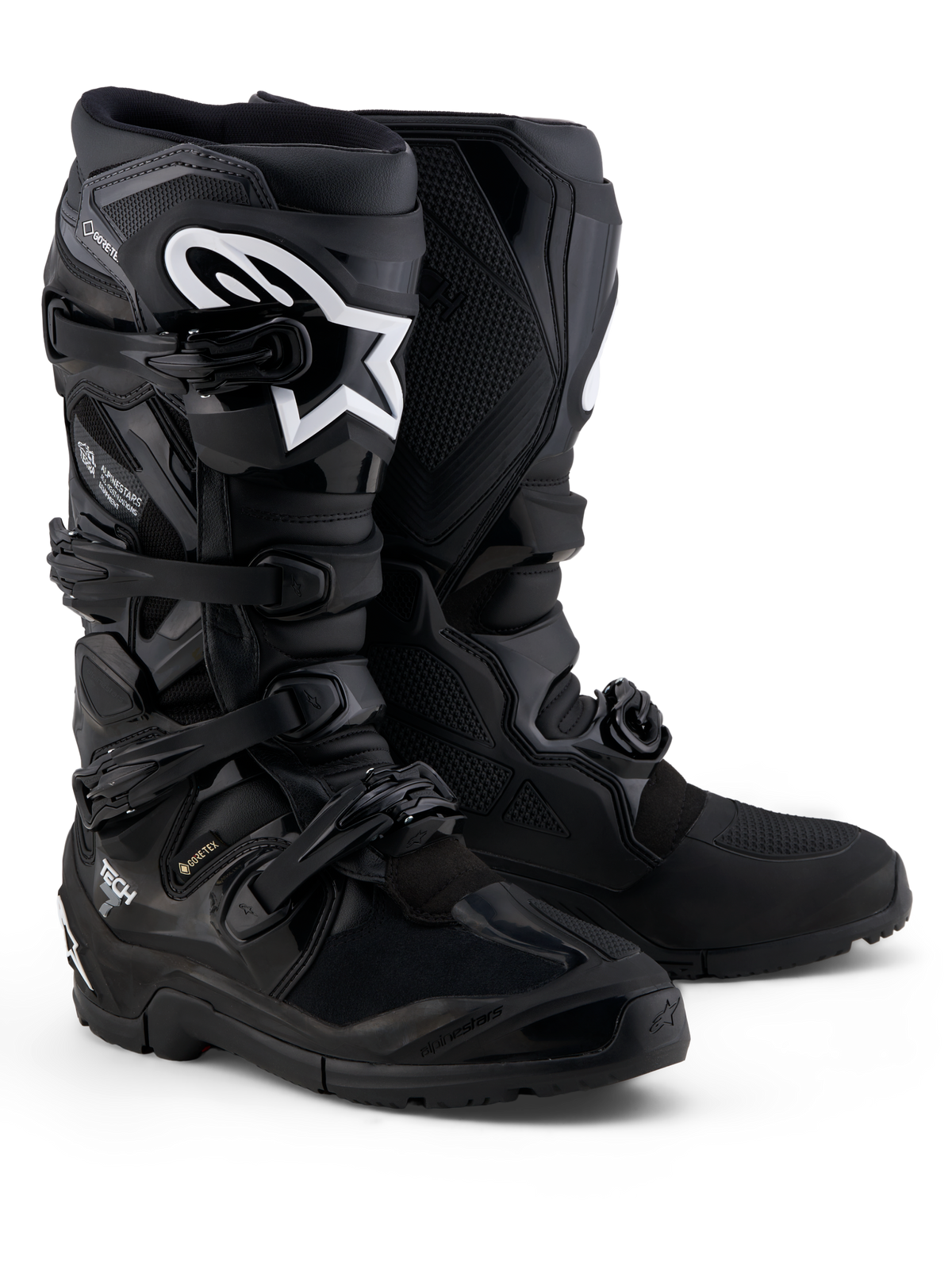 Czarne i szare buty Alpinestars Tech 7 Enduro Gore-Tex, wodoodporne buty motocyklowe off-road z ochroną TPU.