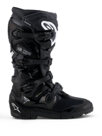 Alpinestars Tech 7 Enduro Gore-Tex, wodoodporne buty motocyklowe off-road, czarne z białymi detalami i ochroną TPU.
