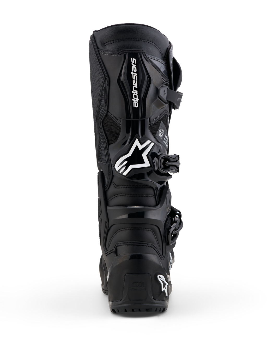 Alpinestars Tech 7 Enduro Gore-Tex, męskie buty motocyklowe off-road, czarne i ciemnoszare, widok z tyłu z ochroną TPU.